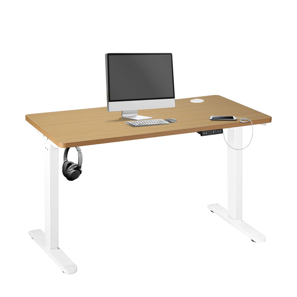 Oikiture Standing Desk Adjustable Motorised 120cm White&Oak