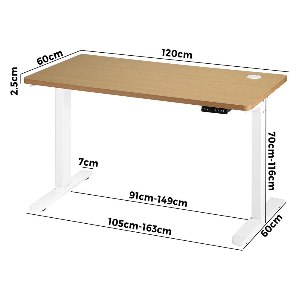 Oikiture Standing Desk Adjustable Motorised 120cm White&Oak