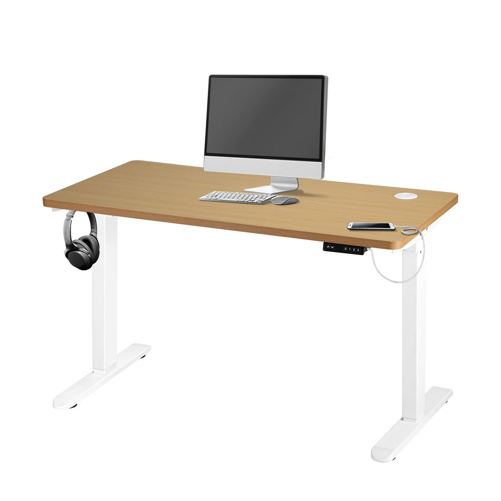 Oikiture Standing Desk Adjustable Motorised 120cm White&Oak