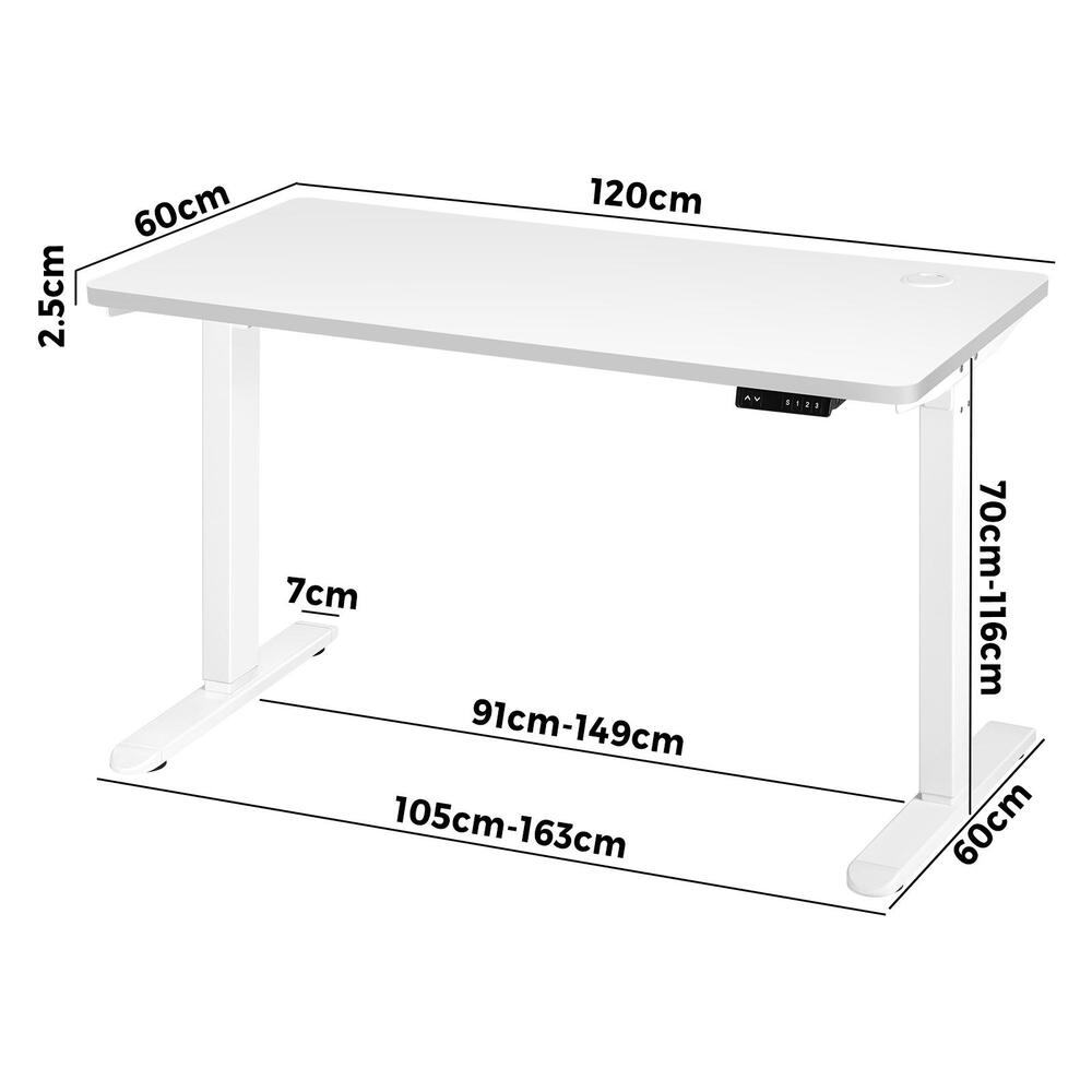 Oikiture Standing Desk Adjustable Motorised 120cm White