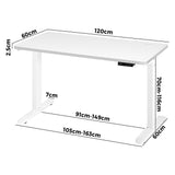 Oikiture Standing Desk Adjustable Motorised 120cm White - Side View