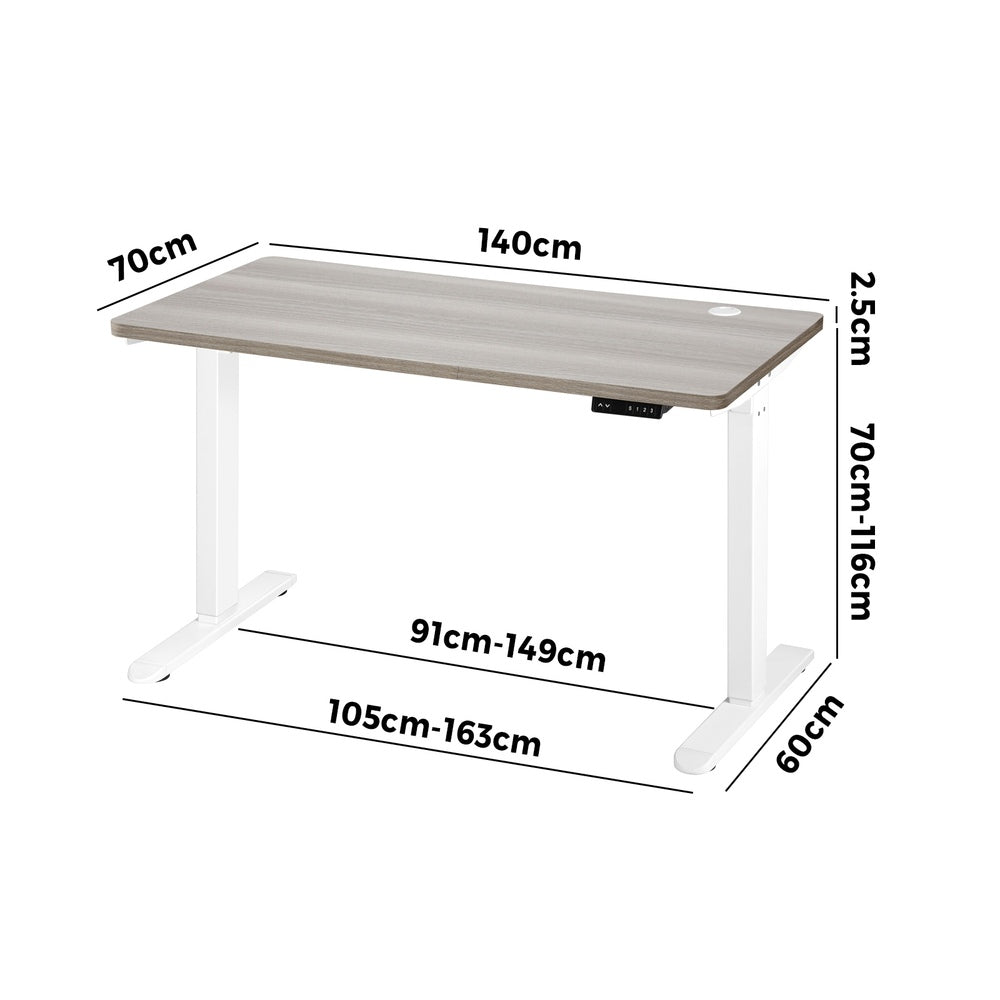 Oikiture 140cm Electric Standing Desk Single Motor White&Grey-Oak