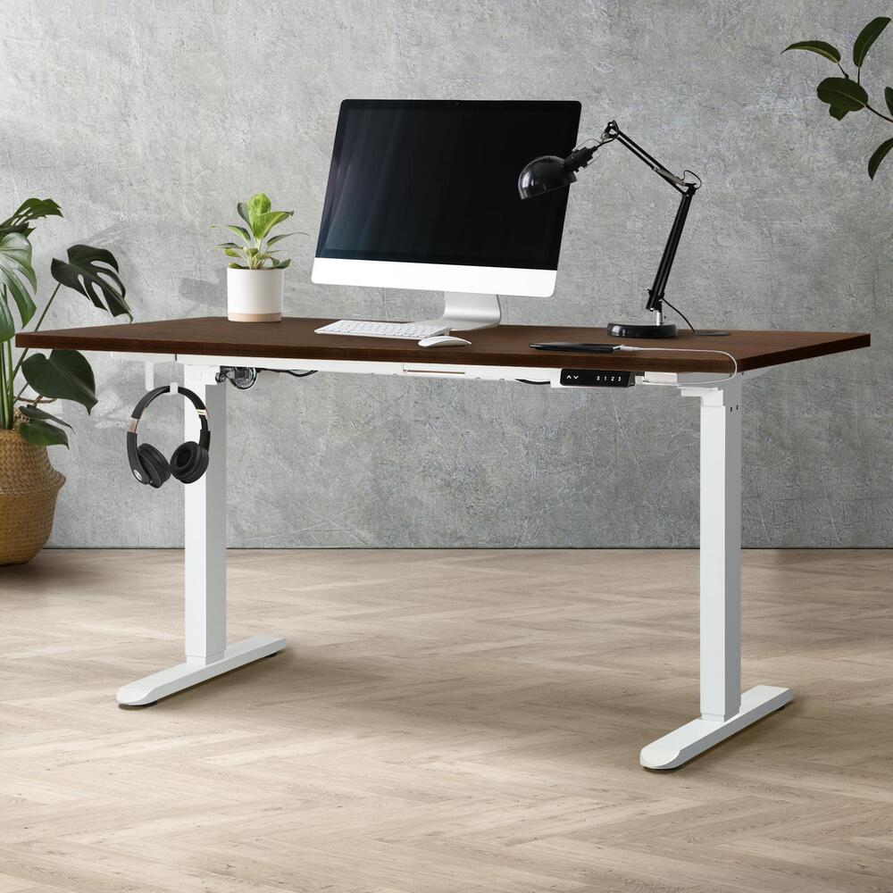 Oikiture Standing Desk Adjustable Motorised 140cm White&Walnut