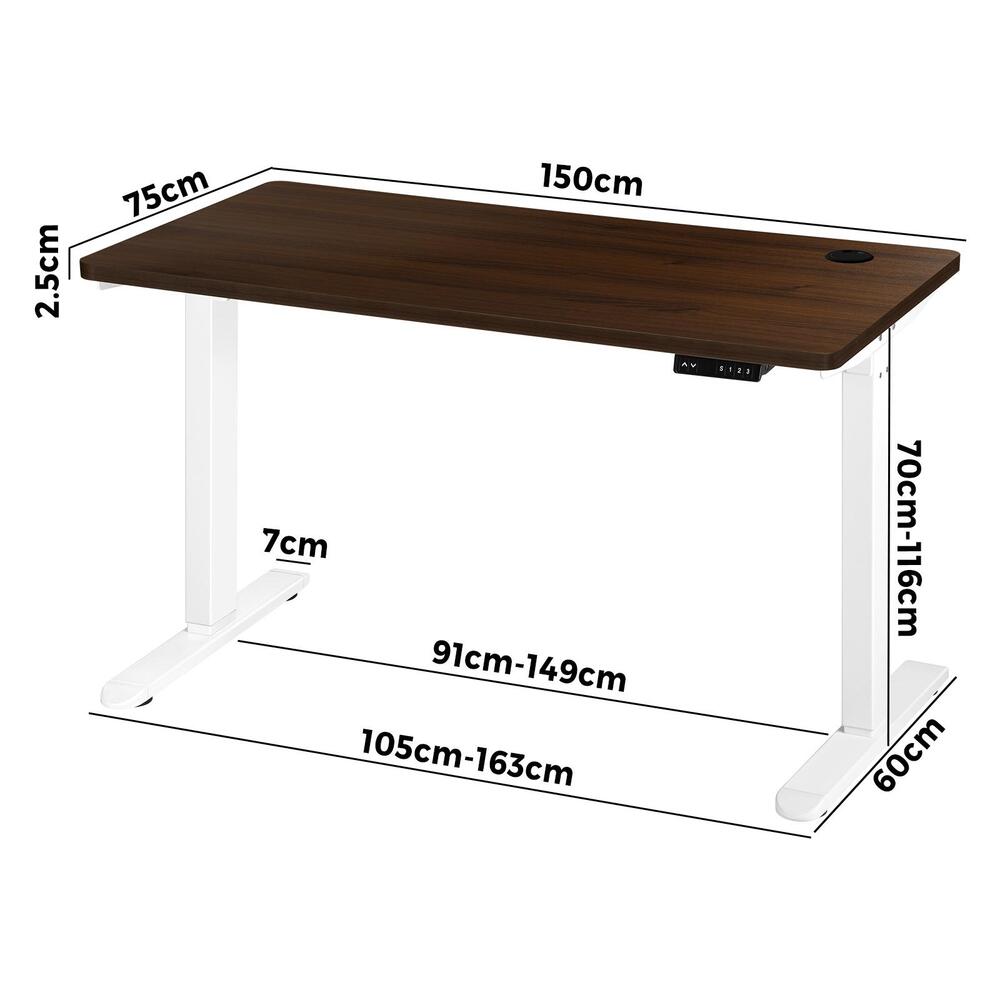 Oikiture Standing Desk Adjustable Motorised 150cm White&Walnut