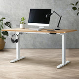 OIKITURE Sit Stand Desk Motorised Adjustable 160cm White&Oak - Rear View