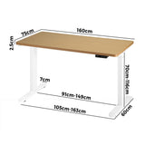 OIKITURE Sit Stand Desk Motorised Adjustable 160cm White&Oak - 45-Degree Angle