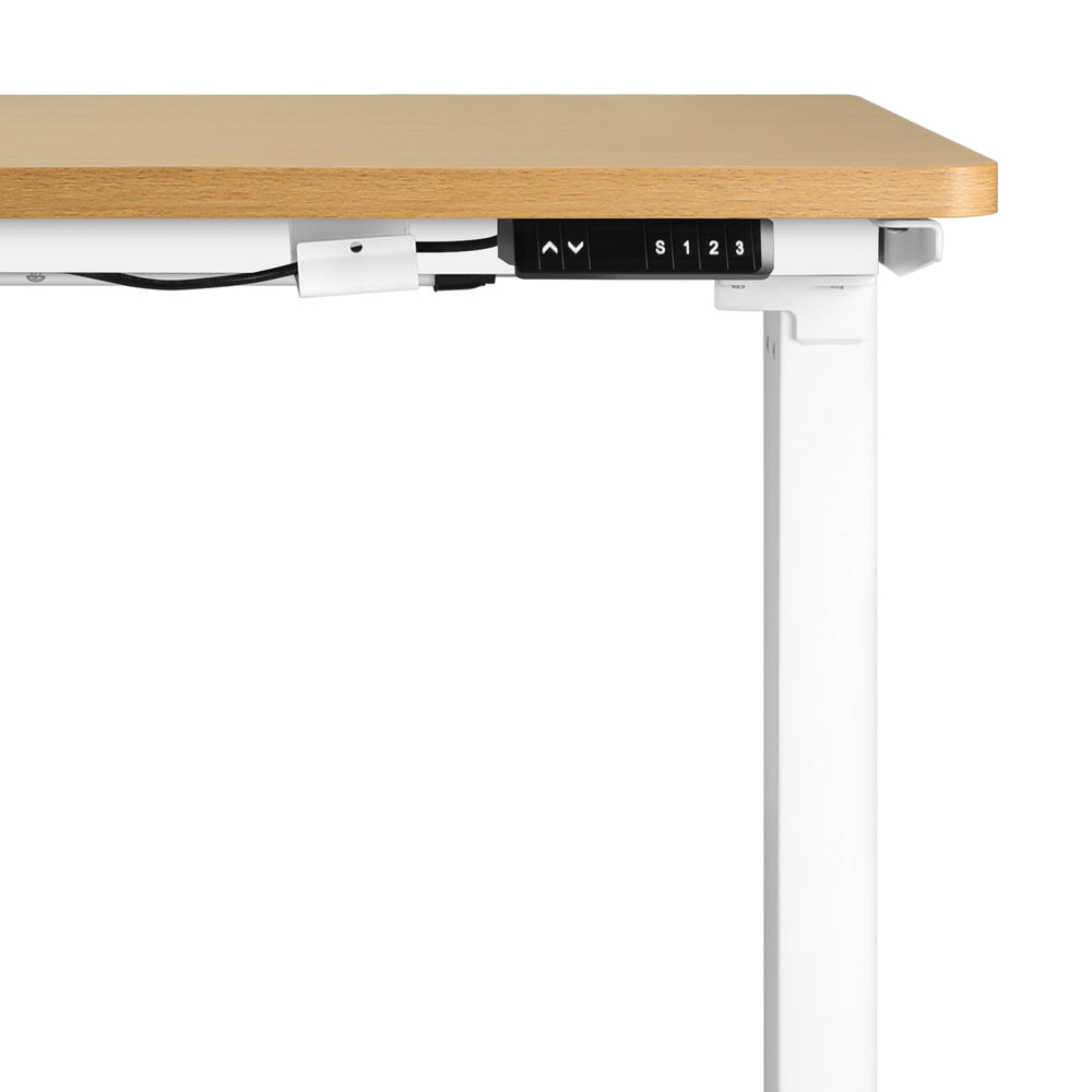 OIKITURE Sit Stand Desk Motorised Adjustable 160cm White&Oak