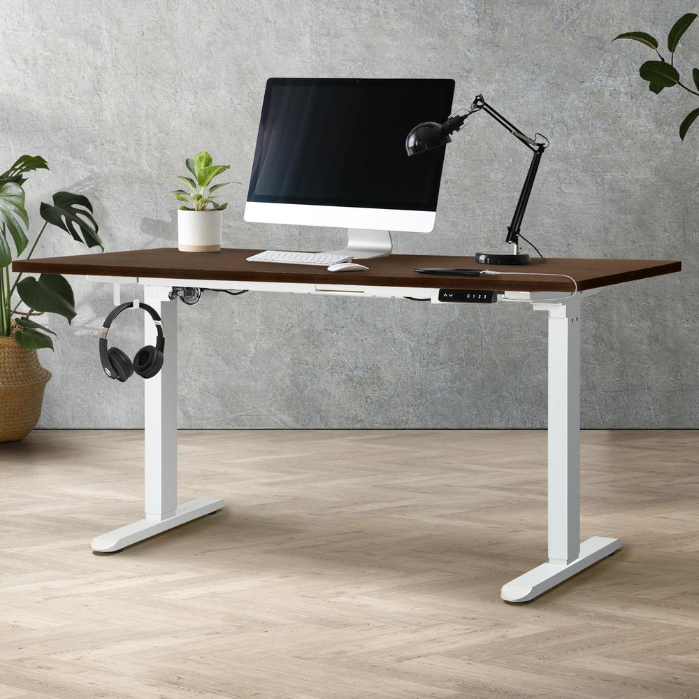 OIKITURE Sit Stand Desk Motorised Adjustable 160cm White&Walnut