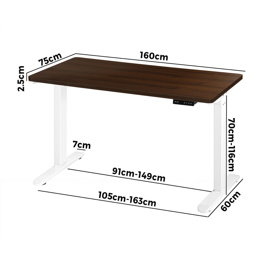 OIKITURE Sit Stand Desk Motorised Adjustable 160cm White&Walnut