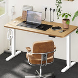 Oikiture Standing Desk Wireless Charging Single Motor 140CM White&Oak