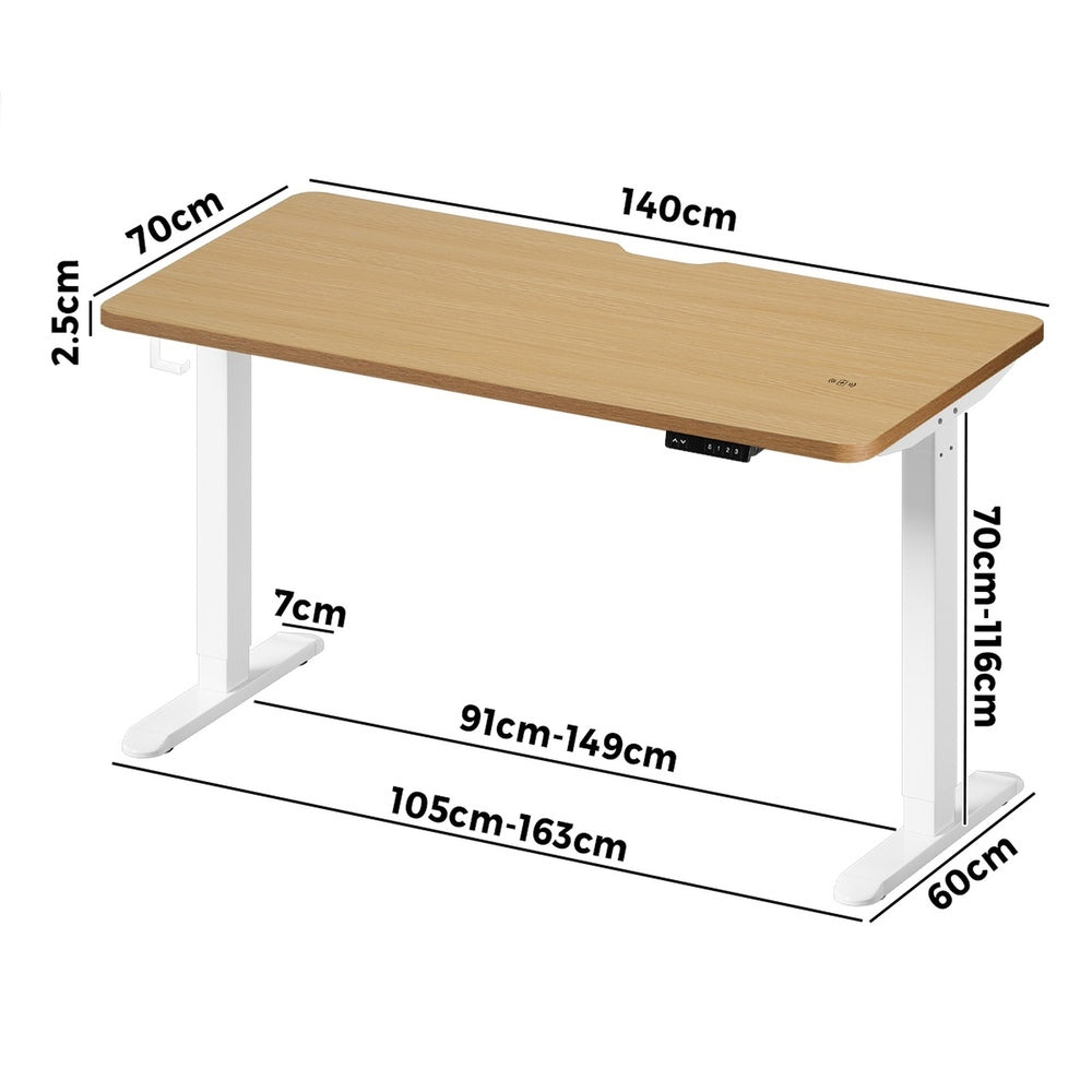 Oikiture Standing Desk Wireless Charging Single Motor 140CM White&Oak
