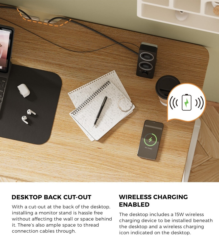 Oikiture Standing Desk Wireless Charging Single Motor 140CM White&Oak
