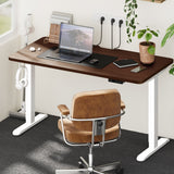 Oikiture Standing Desk Wireless Charging Single Motor 140CM White&Walnut - Rear View