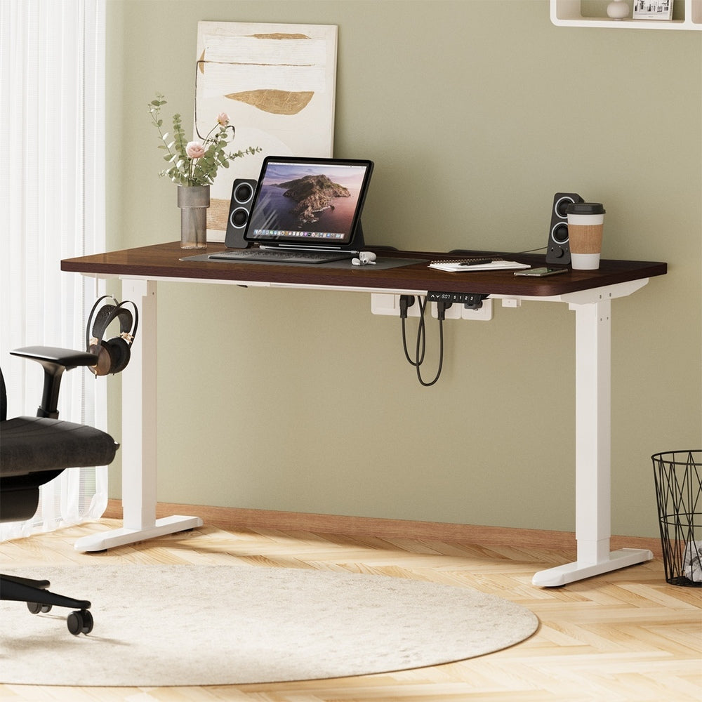 Oikiture Standing Desk Wireless Charging Single Motor 140CM White&Walnut