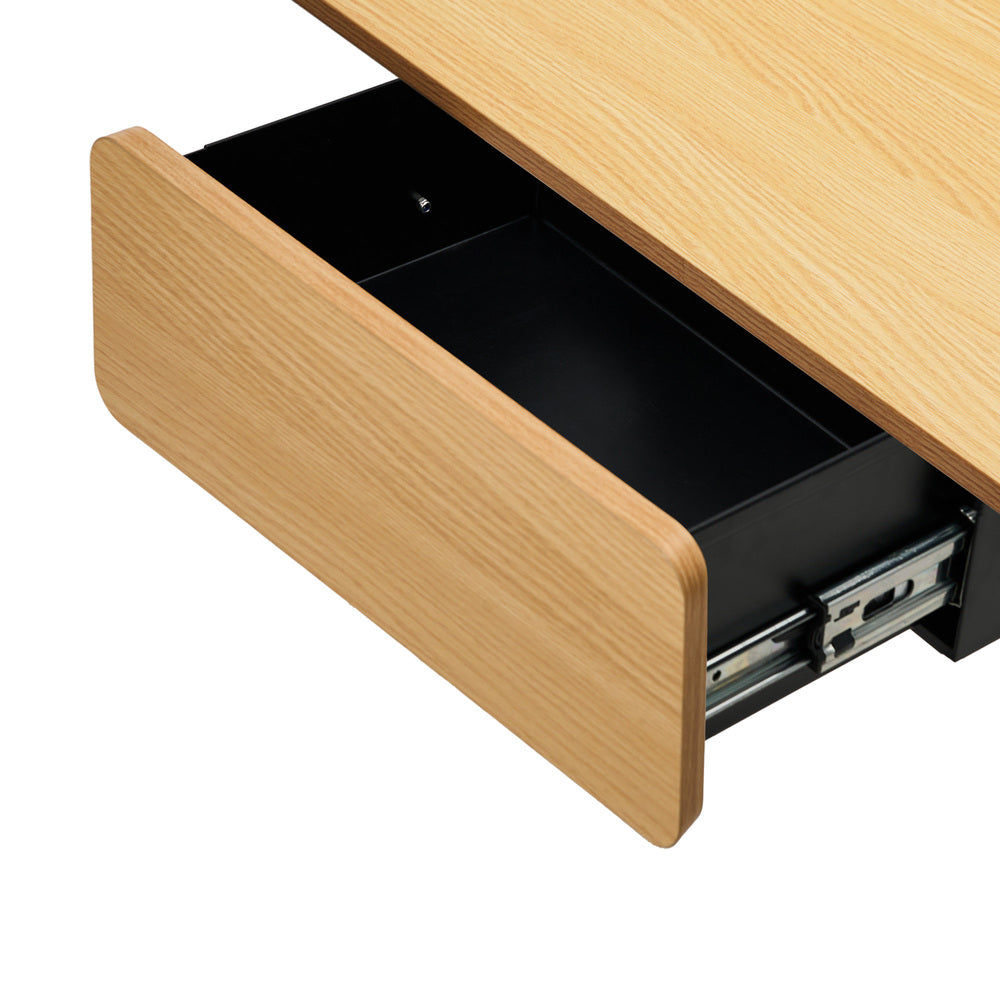 Oikiture 160cm Electric Standing Desk with Drawer Adjustable Oak Black