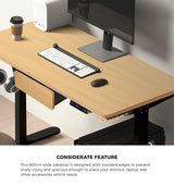 Oikiture 160cm Electric Standing Desk with Drawer Adjustable Oak Black - Extra Image