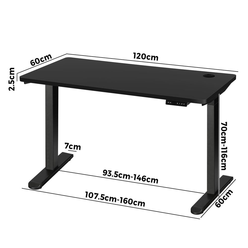 Oikiture Standing Desk Dual Motor Adjustable 120cm Black