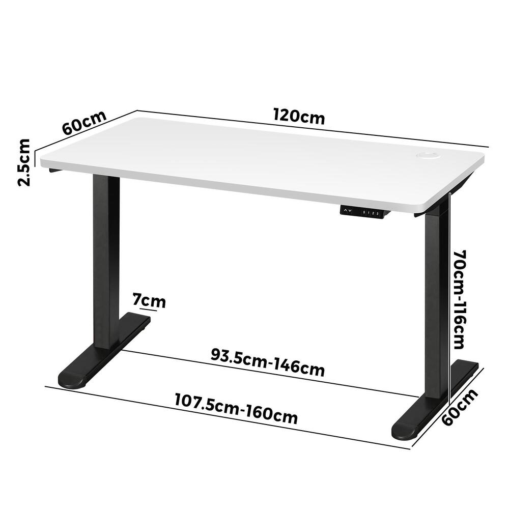 Oikiture Standing Desk Dual Motor Adjustable 120cm Black&White
