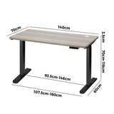 Oikiture 140cm Electric Standing Desk Dual Motor Black&Grey-Oak - Top-Down View