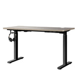 Oikiture 140cm Electric Standing Desk Dual Motor Black&Grey-Oak - Front View
