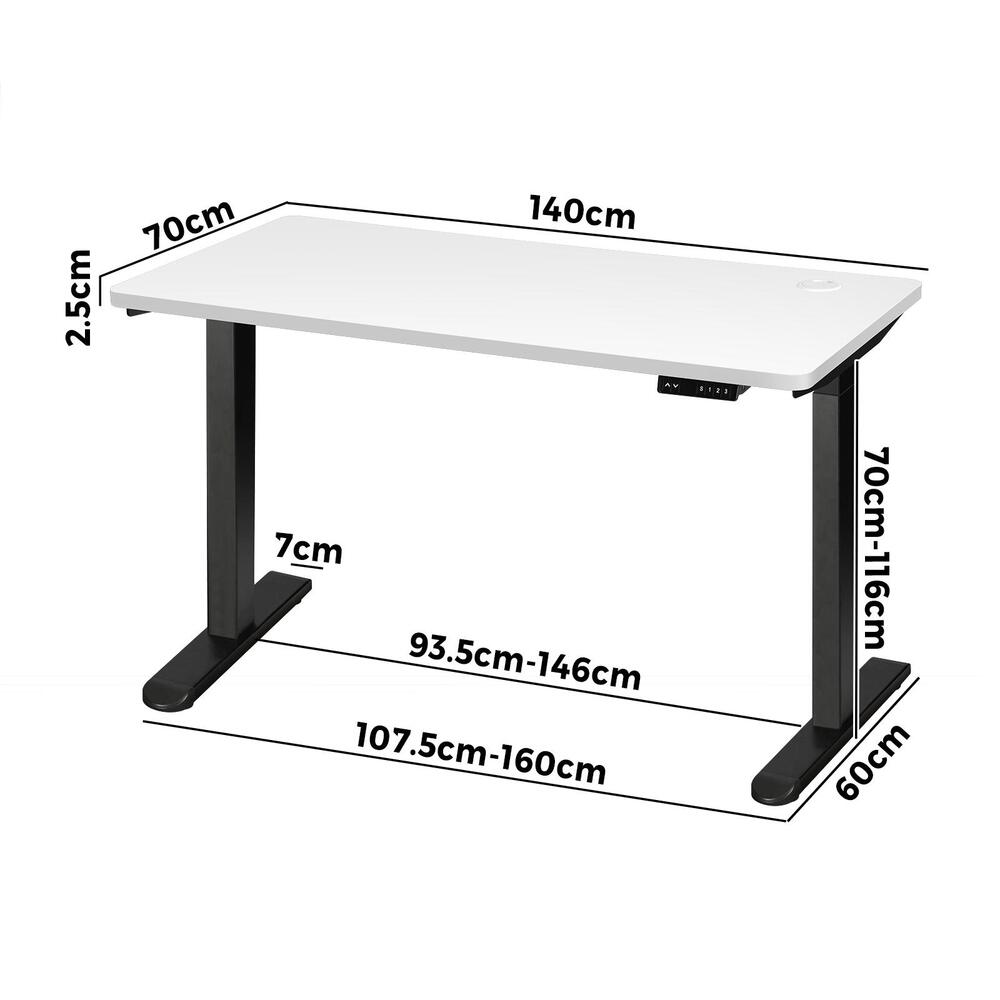 Oikiture Standing Desk Dual Motor Adjustable 140cm Black&White
