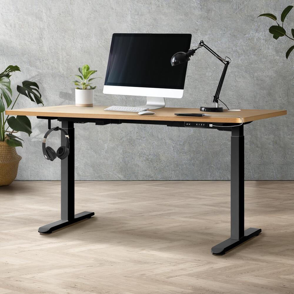 Oikiture Standing Desk Dual Motor Adjustable 150cm Black&Oak