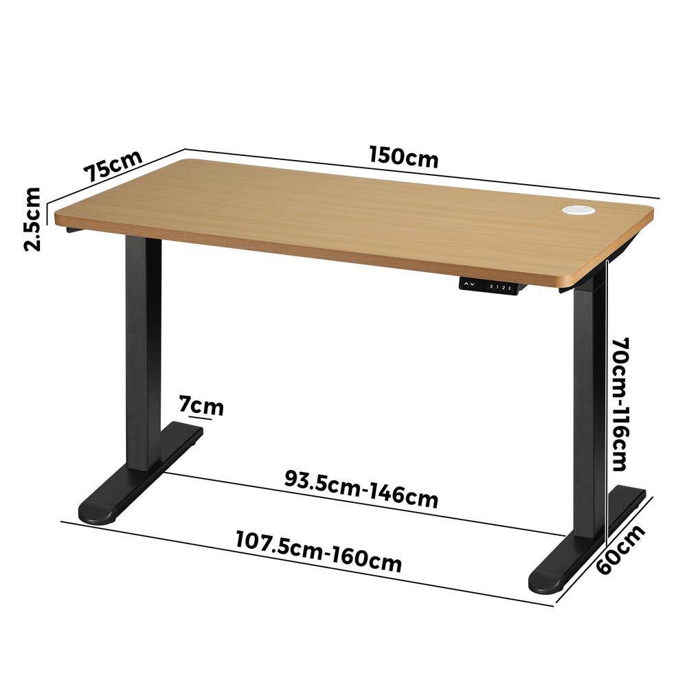 Oikiture Standing Desk Dual Motor Adjustable 150cm Black&Oak