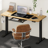 Oikiture 150cm Electric Standing Desk with Drawer Adjustable Black Oak - Rear View