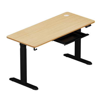 Oikiture 150cm Electric Standing Desk with Drawer Adjustable Black Oak