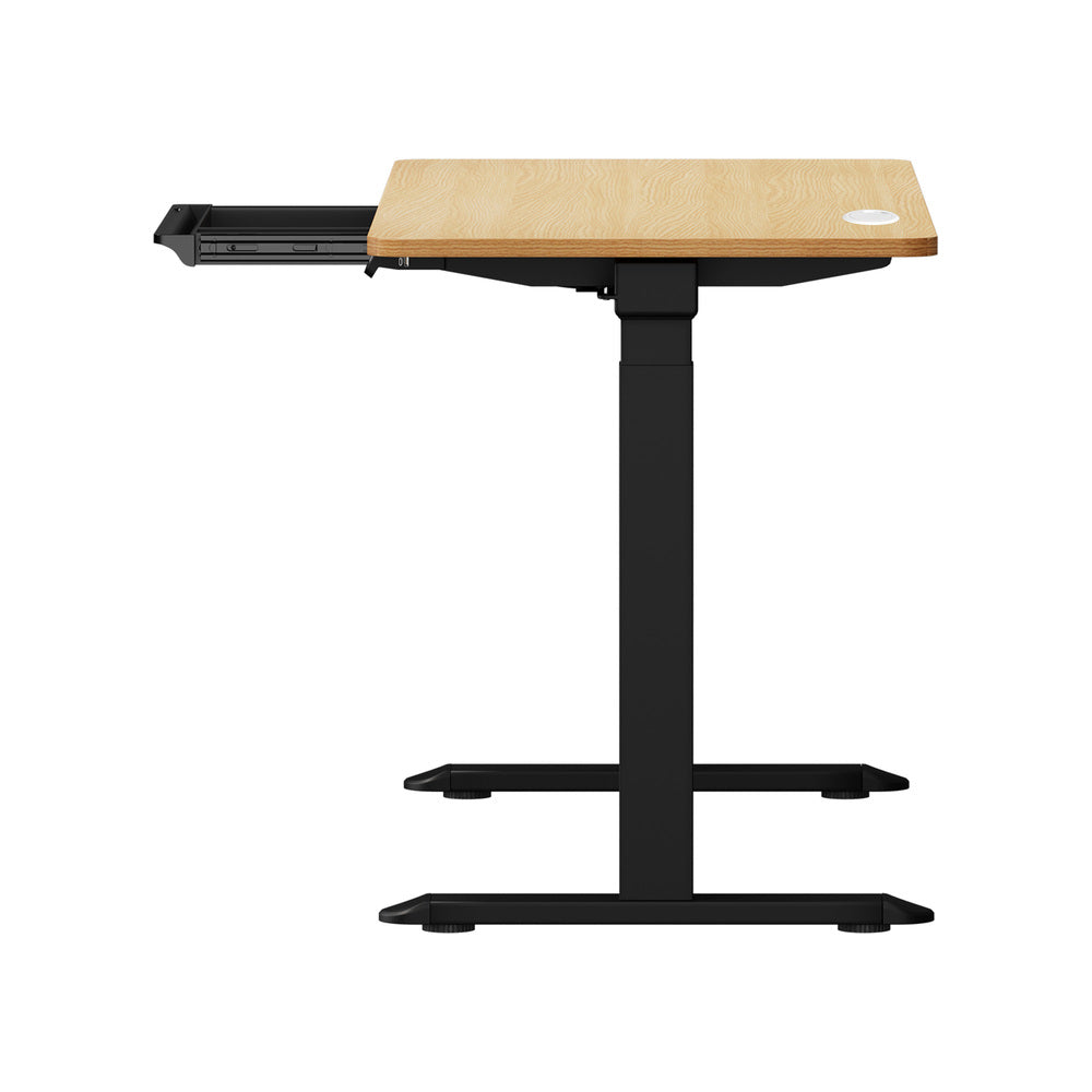 Oikiture 150cm Electric Standing Desk with Drawer Adjustable Black Oak