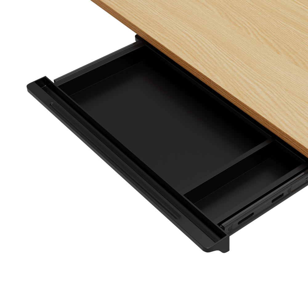 Oikiture 150cm Electric Standing Desk with Drawer Adjustable Black Oak