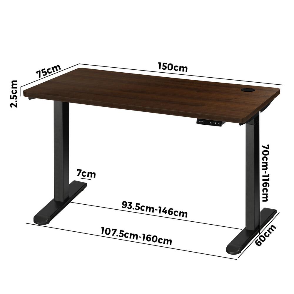 Oikiture Standing Desk Dual Motor 150cm Black&Walnut