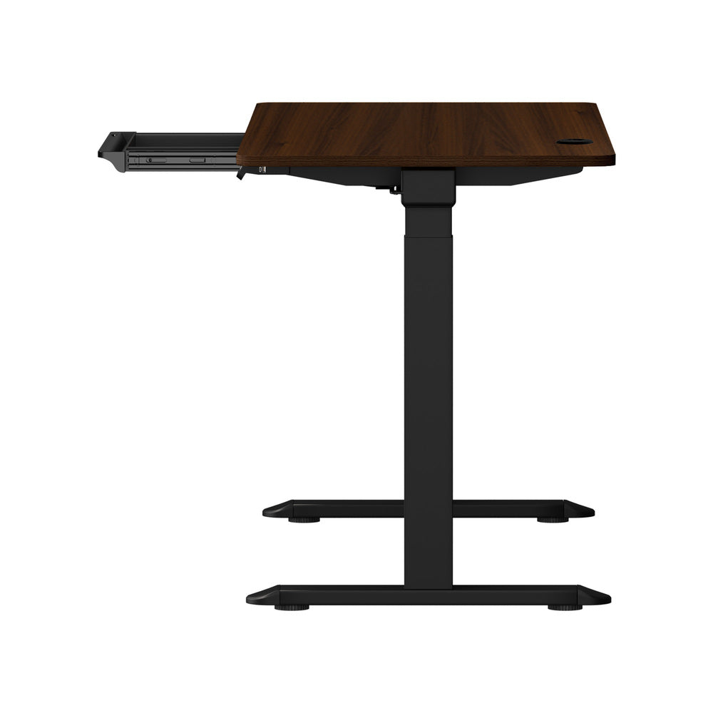 Oikiture 150cm Electric Standing Desk with Drawer Adjustable Black & Walnut