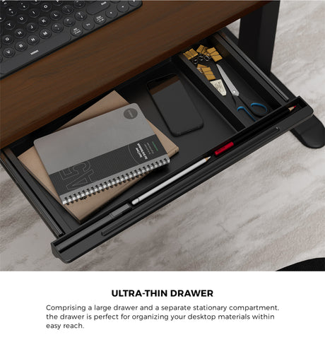 Oikiture 150cm Electric Standing Desk with Drawer Black Walnut
