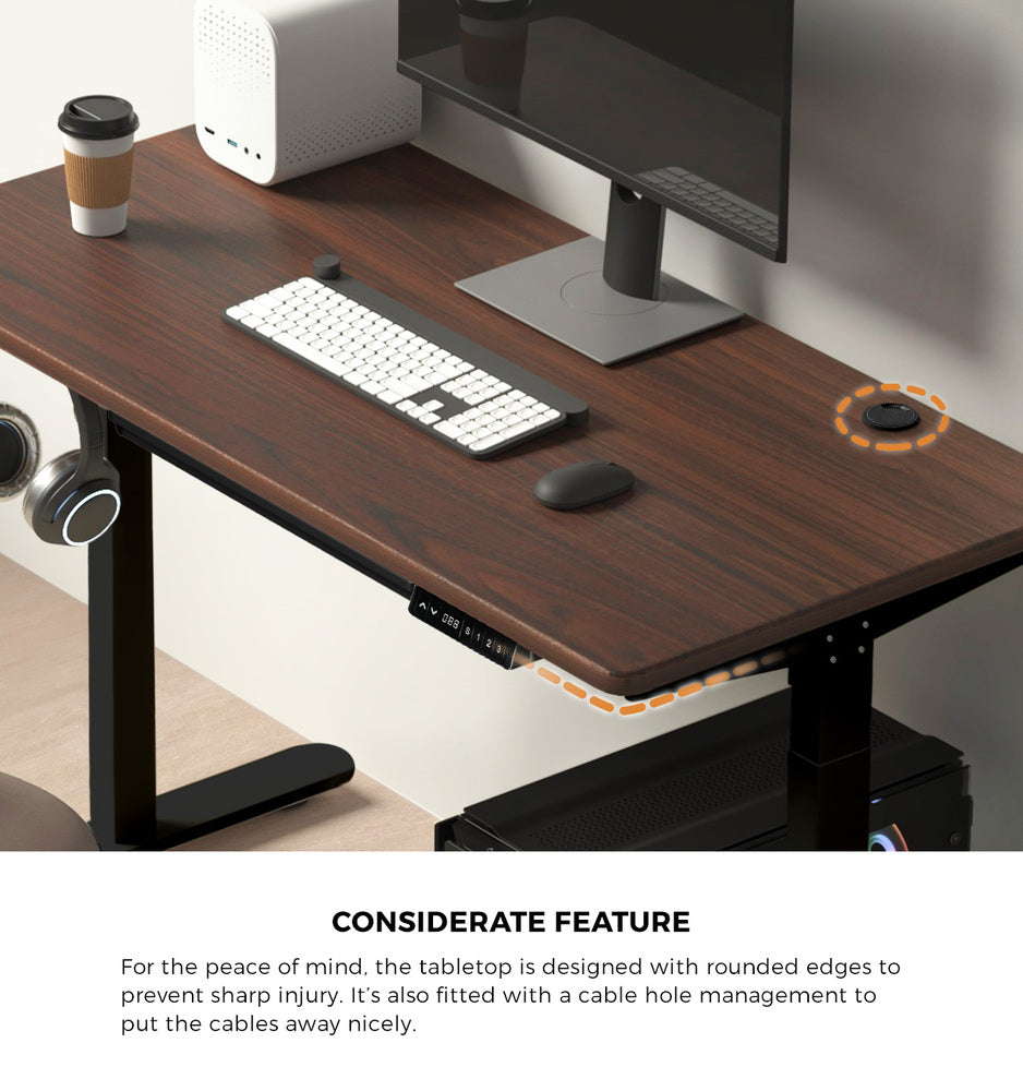 Oikiture 150cm Electric Standing Desk with Drawer Adjustable Black & Walnut