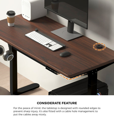 Oikiture 150cm Electric Standing Desk with Drawer Black Walnut