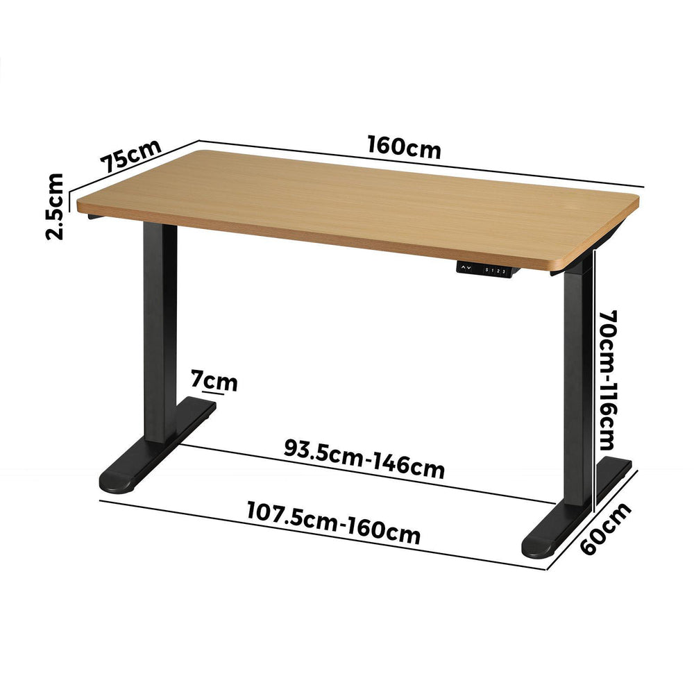 Oikiture Sit-Stand Desk Height Adjustable Desk Black&Oak