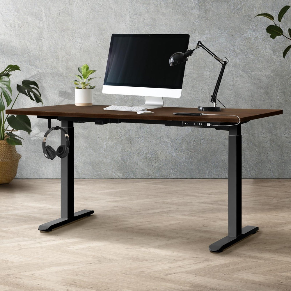 Oikiture Sit-Stand Desk Height Adjustable Desk Black&Walnut