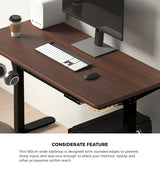 Oikiture 160cm Electric Standing Desk with Drawer Adjustable Black Walnut - Front View