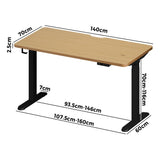 Oikiture Standing Desk Wireless Charging Dual Motor 140CM Black&Oak - Low Angle