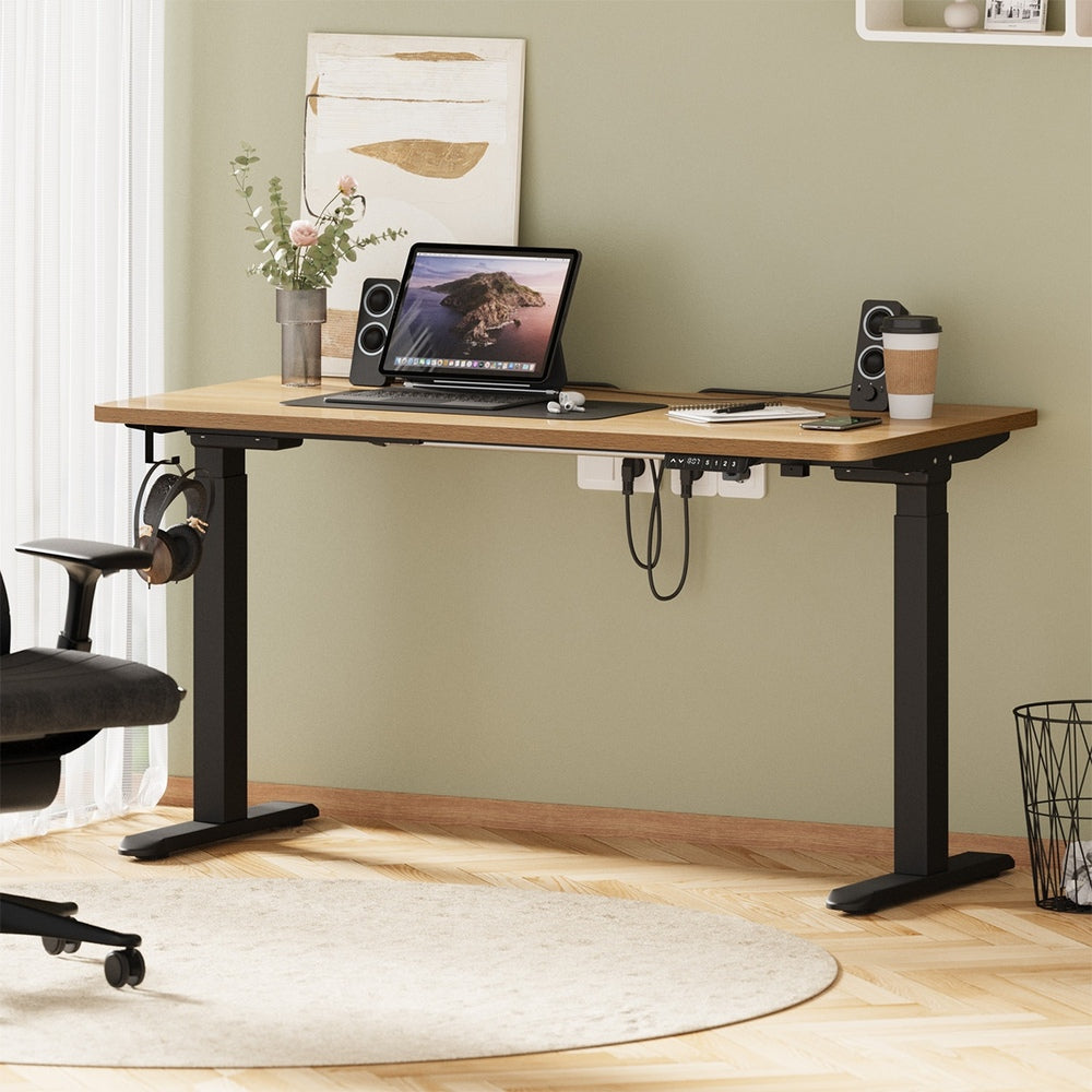 Oikiture Standing Desk Wireless Charging Dual Motor 140CM Black&Oak