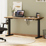 Oikiture Standing Desk Wireless Charging Dual Motor 140CM Black&Oak - Front View