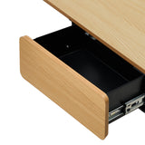 Oikiture 150cm Electric Standing Desk with Drawer Adjustable Oak White - Low Angle