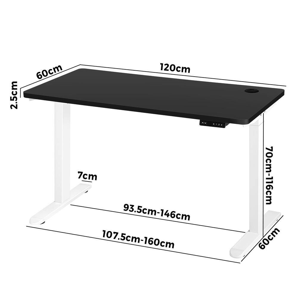 Oikiture Standing Desk Dual Motor Adjustable 120cm White&Black