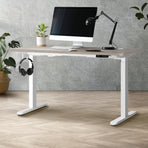 Oikiture 140cm Electric Standing Desk Dual Motor White&Grey-Oak, image 3