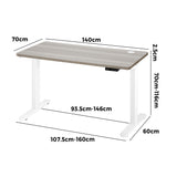 Oikiture 140cm Electric Standing Desk Dual Motor White&Grey-Oak - Low Angle