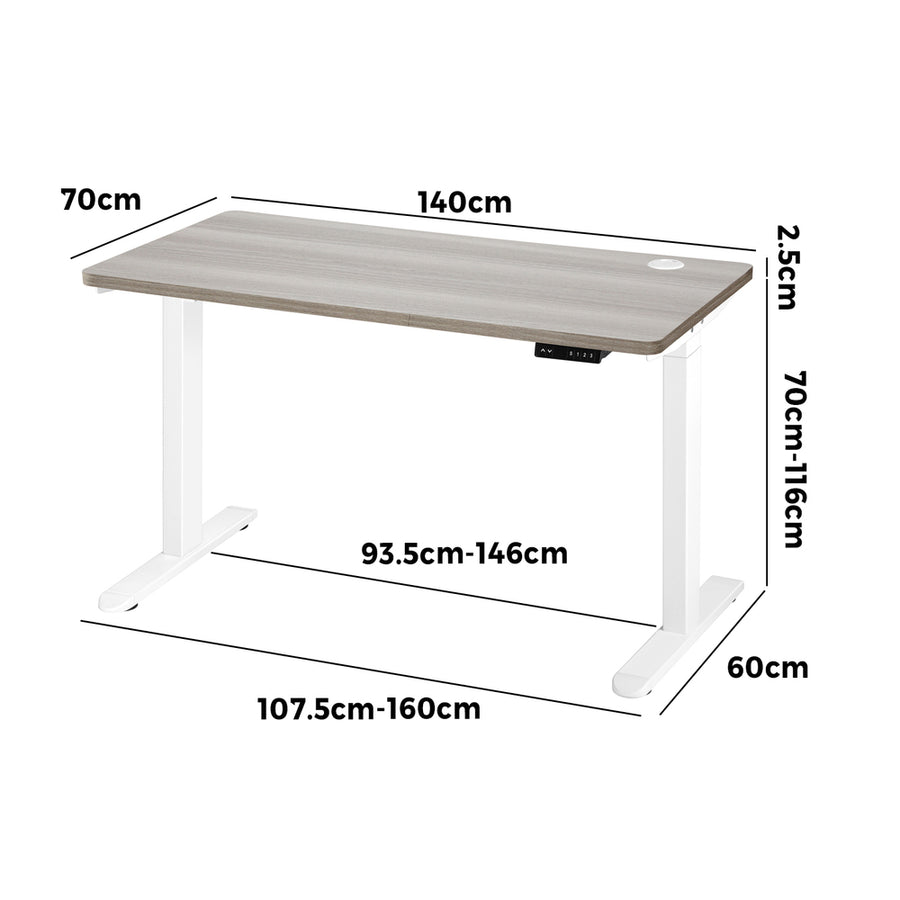 Oikiture 140cm Electric Standing Desk Dual Motor White&Grey-Oak, image 8