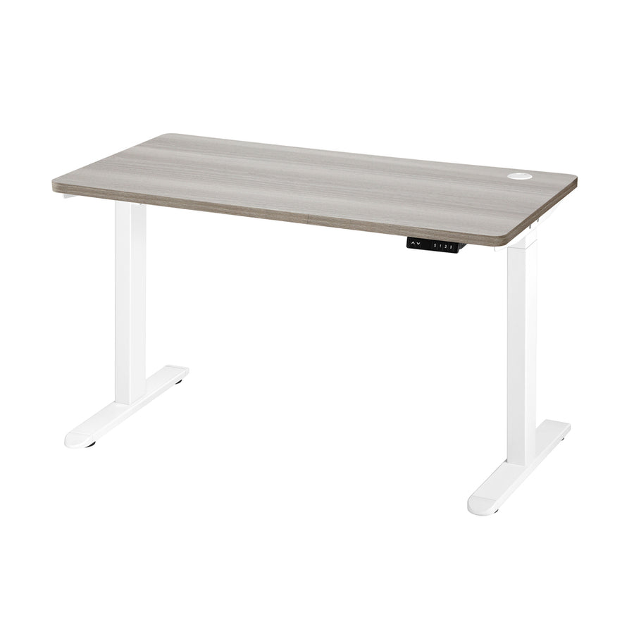 Oikiture 140cm Electric Standing Desk Dual Motor White&Grey-Oak, Electric