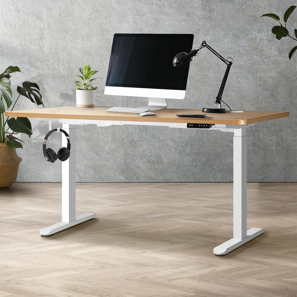 Oikiture Standing Desk Dual Motor Adjustable 140cm White&Oak