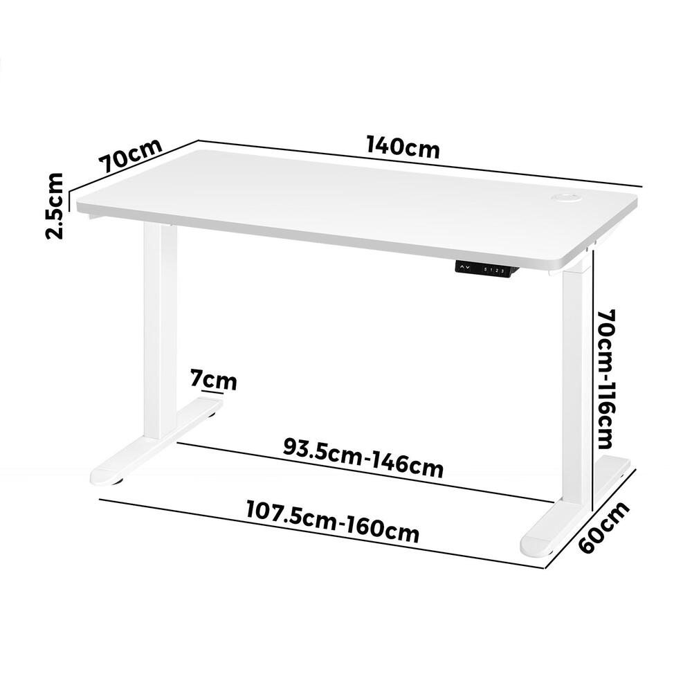 Oikiture Standing Desk Dual Motor Adjustable 140cm White
